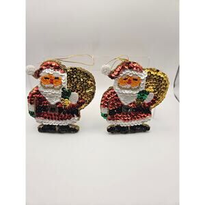 2 Vintage Sequin Santa Christmas Ornaments / "CHINESE ARTS‎ & CRAFTS (11K) LTD.